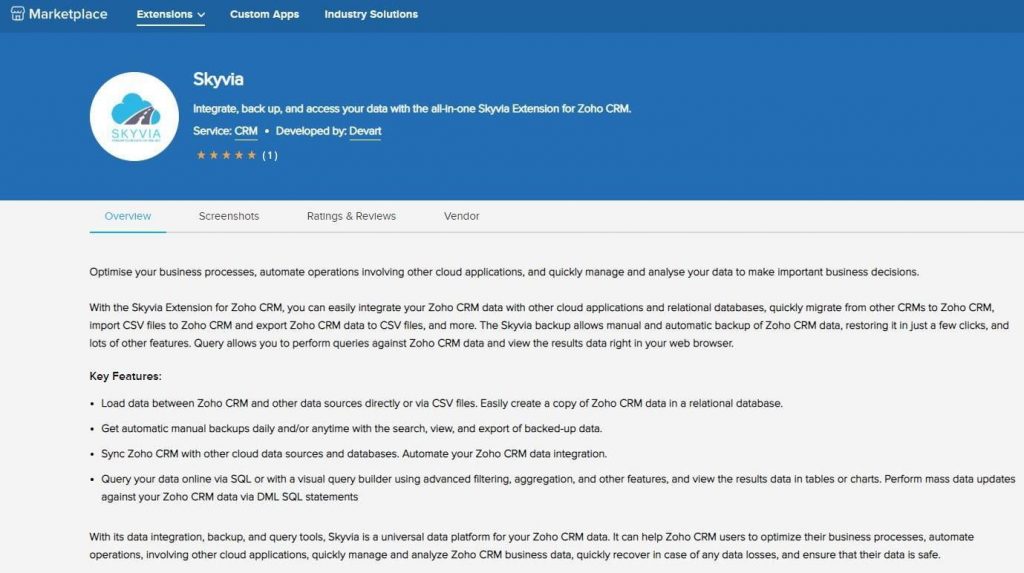 Zoho Marketplace Data Integration Skyvia