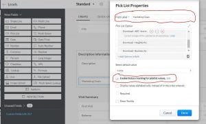 CRM Field for Zoho Marketing Automation Goals