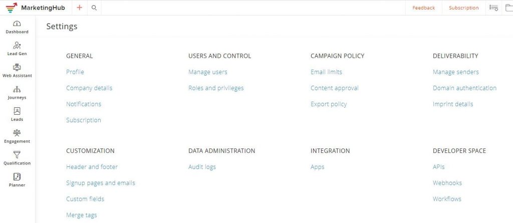 Zoho Marketing Automation Settings