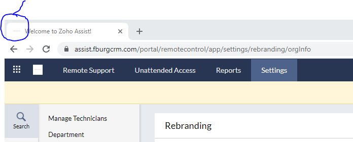 Zoho Assist Rebranding with custom Favicon image