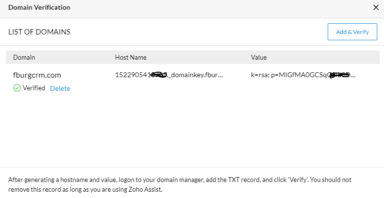 Zoho Assist serup DKIM for email sending domain